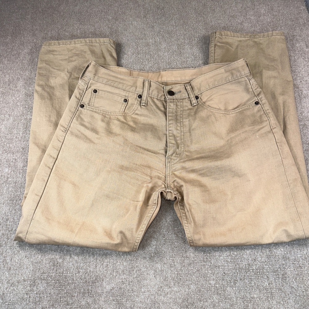 Levis 505 Regular Fit Straight Leg Khaki Tan Pants Mens W33 L30 White Tab